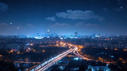 Night City Skyline with Star Trails