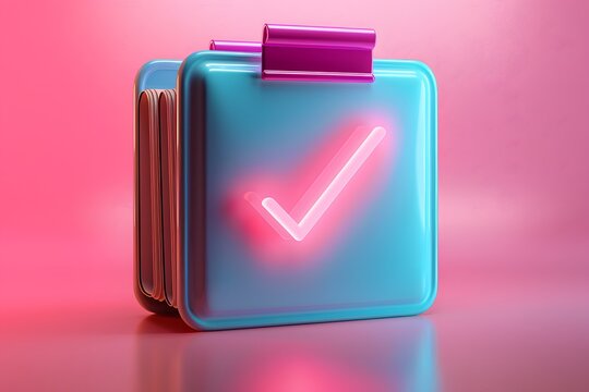 Vibrant Neon Checkmark Icon in a Stylish Folder Design
