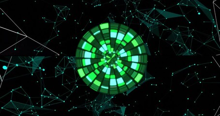 Animation of green scope scanning over network of connections - Powered by Adobe