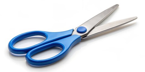 Obraz premium Blue and Silver Scissors on White Background, Scissors, Stationery, Tool