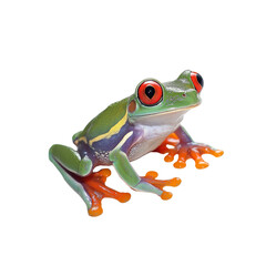 Obraz premium Red-Eyed Tree Frog Sitting on Black Background