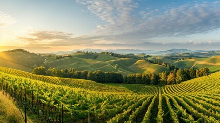 Naklejka premium Vineyard Landscape at Sunrise