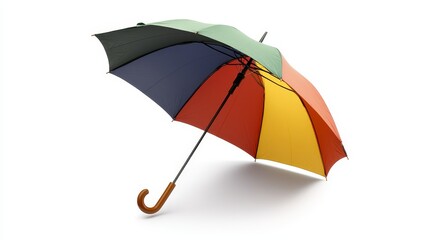 A vibrant, multi-colored umbrella isolated on a white background. Perfect for adding a pop of color to your designs, symbolizing protection, optimism, and the beauty of diversity.