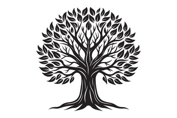 Obraz premium Tree silhouette cutout on white background