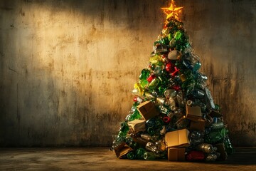 A Christmas Tree Made of Recycled Materials