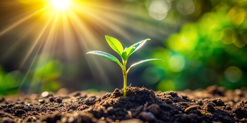 A Young Sprout Reaching for the Sun, Shallow Depth of Field, Close-up, Green Leaf, Sunlight, New Life, Growth