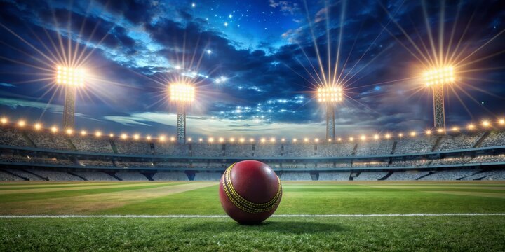 Cricket Ball Under Stadium Lights, Stadium, Night, Cricket