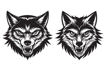 Obraz premium Silhouette of a wolf head in a scary cutout style illustration