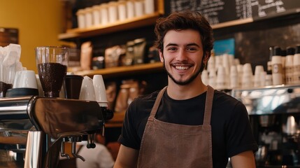 Obraz premium Smiling Barista in a Coffee Shop