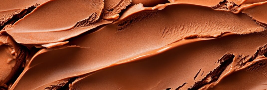 Close-up shot of smooth, rich chocolate ice cream, revealing its creamy texture and tempting swirls. A perfect backdrop for dessert menus, food blogs, or any project that needs a delicious and decaden