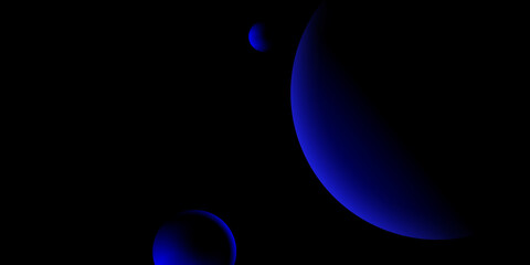 Abstract Background. A minimalist abstract image of dark blue planets against a black background, evoking a sense of depth, mystery, and cosmic isolation in the vast universe.