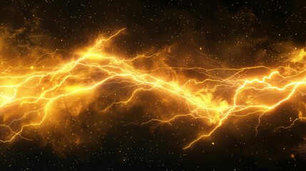Lightning, electricity, energy, vibrant, dynamic, background, abstract, glowing, intense, powerful, swirling, cosmic, texture This image features a dramatic display of bright orange yellow lightning
