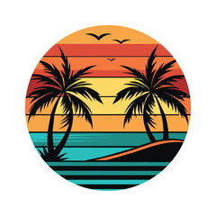 Vector illustration of summer holiday tropical beach scene graphic