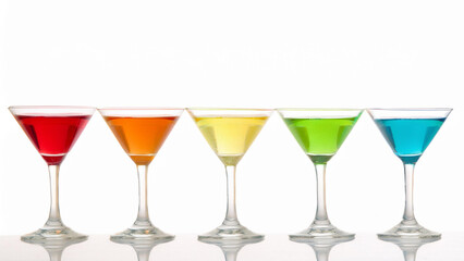 Line of Colorful Rainbow Martinis