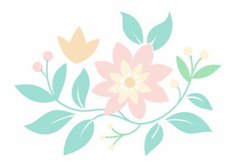  A delicate floral illustration with a pink flower, green leaves, and soft yellow accents. This charming design is perfect for adding a touch of whimsy and elegance to your projects.