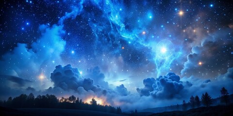 Celestial Dreamscape A Night Sky with Vivid Nebulae and Stars, Digital Art, Night Sky, Stars, Nebula