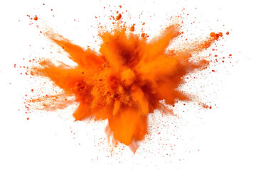 bright orange paint color powder festival explosion burst isolated white background, generative ai
