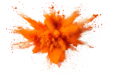 bright orange paint color powder festival explosion burst isolated white background, generative ai