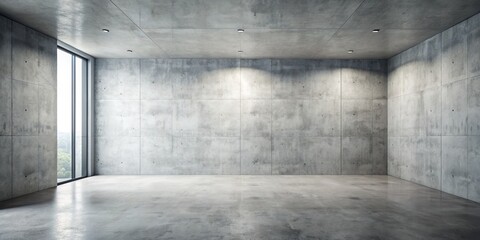 Concrete Room with Window, 3D Render, Interior Design, Concrete Wall, Minimalist Architecture,...