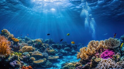 Obraz premium Underwater Coral Reef with Sunbeams