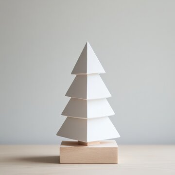 Sapin en bois minimaliste &agrave; forme pyramidale sur fond &eacute;pur&eacute;