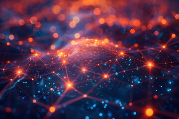 Abstract Digital Network with Glowing Nodes and Connections