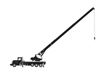 Fototapeta premium Mobile crane. Silhouette of a truck-mounted crane. Side view. Flat vector.