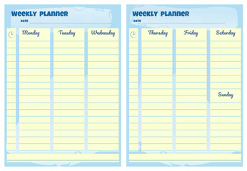 Weekly Planner. Simple printable to do list. Realistic vector planner illustration.