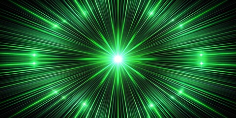 Naklejka premium Green Laser Lines Converging to a Bright Center, Abstract, Geometric, Technology, Energy, Light, Futuristic
