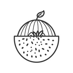 Line Drawing of a Watermelon with a Leaf on Top