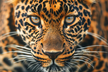 Obraz premium A powerful leopard with intense eyes and a striking yellow fur pattern, captured in its natural safari habitat