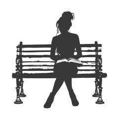 Silhouette of a Woman Sitting on a Bench Reading a Book