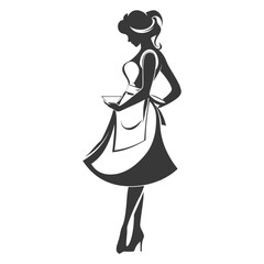 Silhouette of a woman wearing an apron and holding a plate