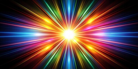 Obraz premium Radiant Rainbow Explosion - Abstract Light Rays, Dynamic Colors, Bright Center, Light, Speed, Abstract