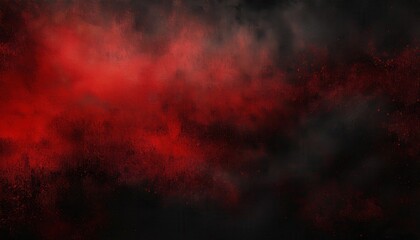 Abstract Cosmic Storm. Vibrant Red and Black Nebula Dust Clouds Swirling in the Dark Void of Space, Scattered with Glowing Particles and Hazy Texture