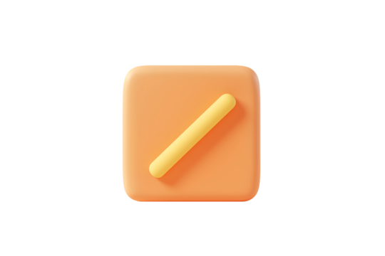 Minimalistic Cartoonish Flat Matte Square with Slash Icon | Isolated on Transparent & White Background | PNG File with Transparency