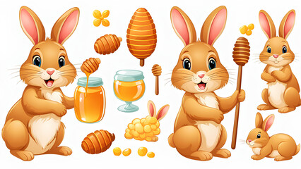 Fototapeta premium Whimsical Honey Bunny Clipart Bundle – Sweet Rabbit Designs for Baby Shower and Easter Themes