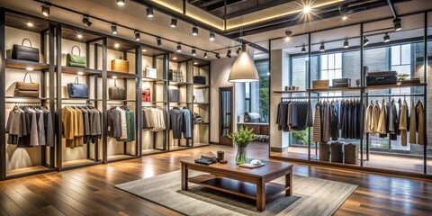 Modern Boutique Interior Design - A Stylish and Luxurious Space with Wooden Floors and Track Lighting, Boutique, Interior Design, Retail Space