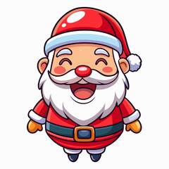 A cartoonish, smiling Santa Claus with a red hat and red nose