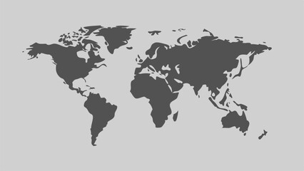 A gray and white world map with the continents of Africa, Asia, Europe