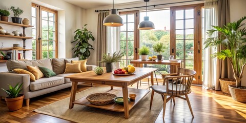 Fototapeta premium Modern Living Room with Wooden Floors and Natural Light, couch, furniture ,decor ,interior design
