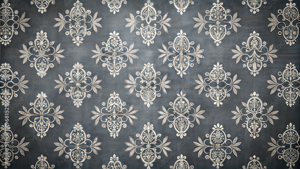 Wall mural seamless chalkboard texture with retro patterns in black and white colors and soft lighting