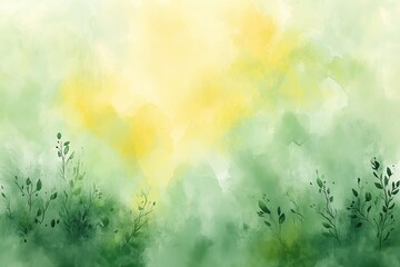 Fototapeta premium Yellow and green watercolor background for spring
