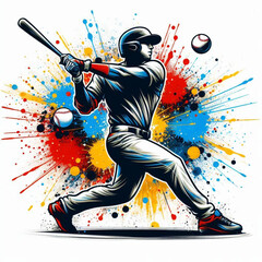 Baseball player hitting a powerful shot with vibrant dynamic colors


