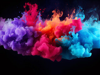Fototapeta premium Clouds of multi-colored dust on a black background. Artificial intelligence. 