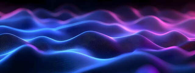 Naklejka premium Abstract background with blue and purple glowing waves on a dark black background, an AI technology concept