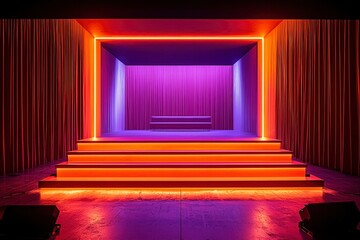 Fototapeta premium A Minimalist Stage with Red and Purple Curtains and Neon Lights