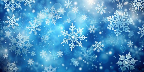 Winter Wonderland A Digital Illustration of Falling Snowflakes on a Blue Background, Snowflake, Winter, Holiday