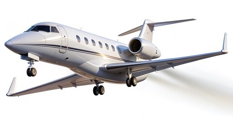 Private Jet Landing, 3D Render, White Background, Airplane, Aviation, Travel, Transportation
