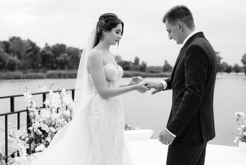 wedding ceremony of the newlyweds on the pier